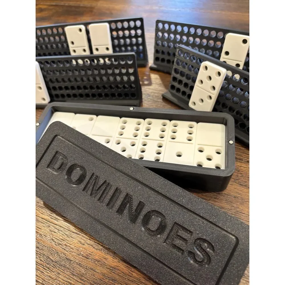 Premium Dominoes Set | Complete Double-6 Game Storage Box Player Trays | Durable